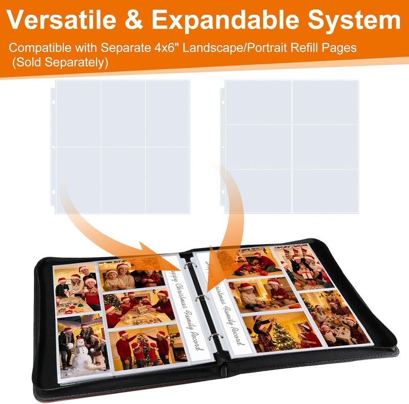 Zofly 4x6 Photo Album for 3-Ring Binder – Zippered Leather Picture Albums Kit with 20 Page Protectors, Holds 200 Mixed Layout Photos, Large Capacity Family Wedding Anniversary Baby Album Book, Brown - Image 5